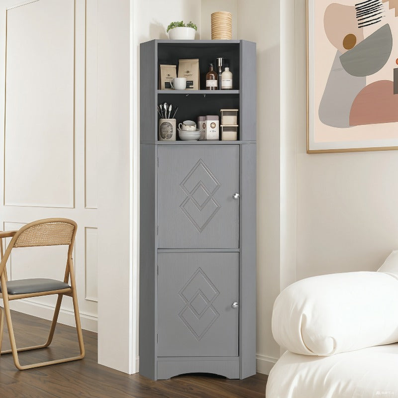 Badkamerkast – Opbergkast – Hoekkast – Badelement – Opbergmeubel – Verstelbare Planken – Lichtgrijs 36,5x36,5x155 cm