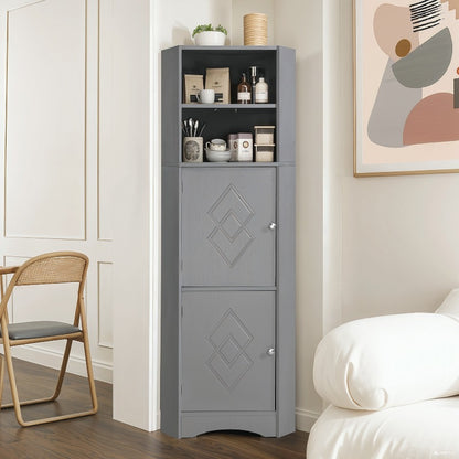 Badkamerkast – Opbergkast – Hoekkast – Badelement – Opbergmeubel – Verstelbare Planken – Lichtgrijs 36,5x36,5x155 cm