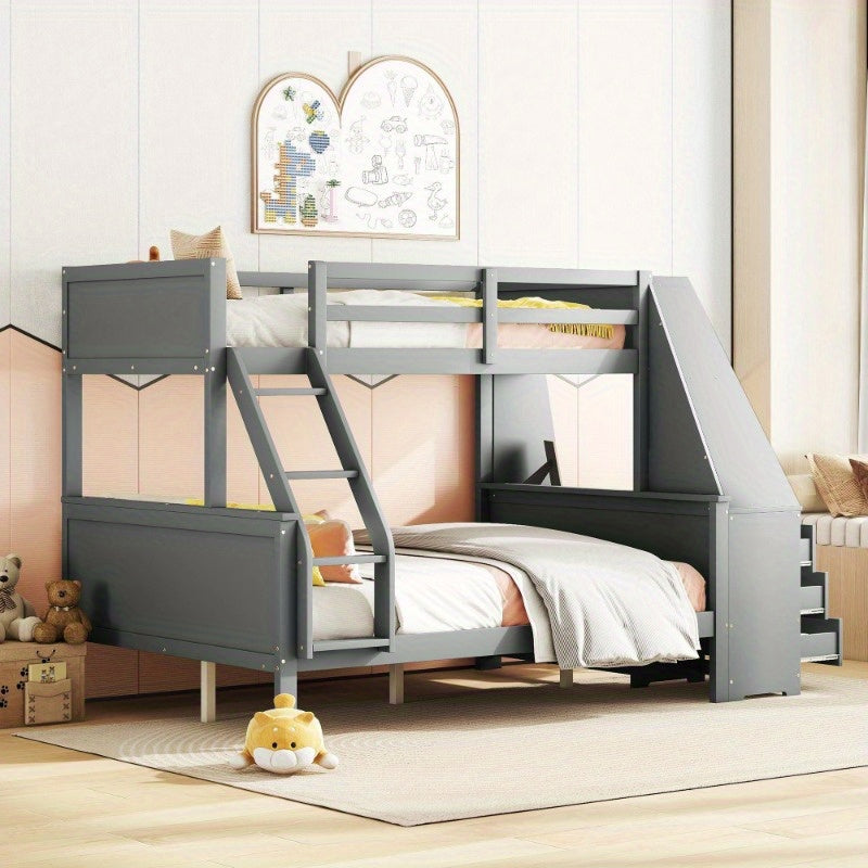 Stapelbed – Etagebed – Hoogslaper – Kinderbed – Slaapbank – Modern Grijs – Met Bureau en Opbergruimte – Veiligheidsreling – Ruimtebesparend Ontwerp