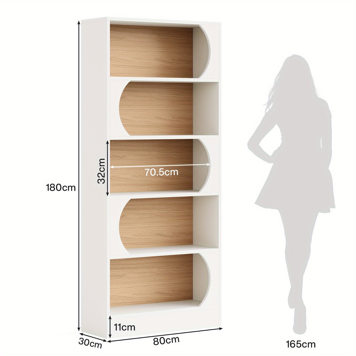 Boekenkast – Boekplank – Stapelrek – Opbergkast – Vakkenkast – Wit Walnoot – 180 cm Hoog – 6 Open Schappen