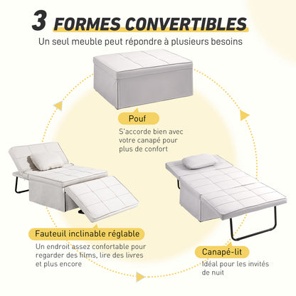 Fauteuil – Relaxstoel – Lounge Fauteuil – Chaise Longue – Poef – 3-in-1 Multifunctioneel – Verstelbare Rugleuning 5 Standen – Zachte Linnen Bekleding
