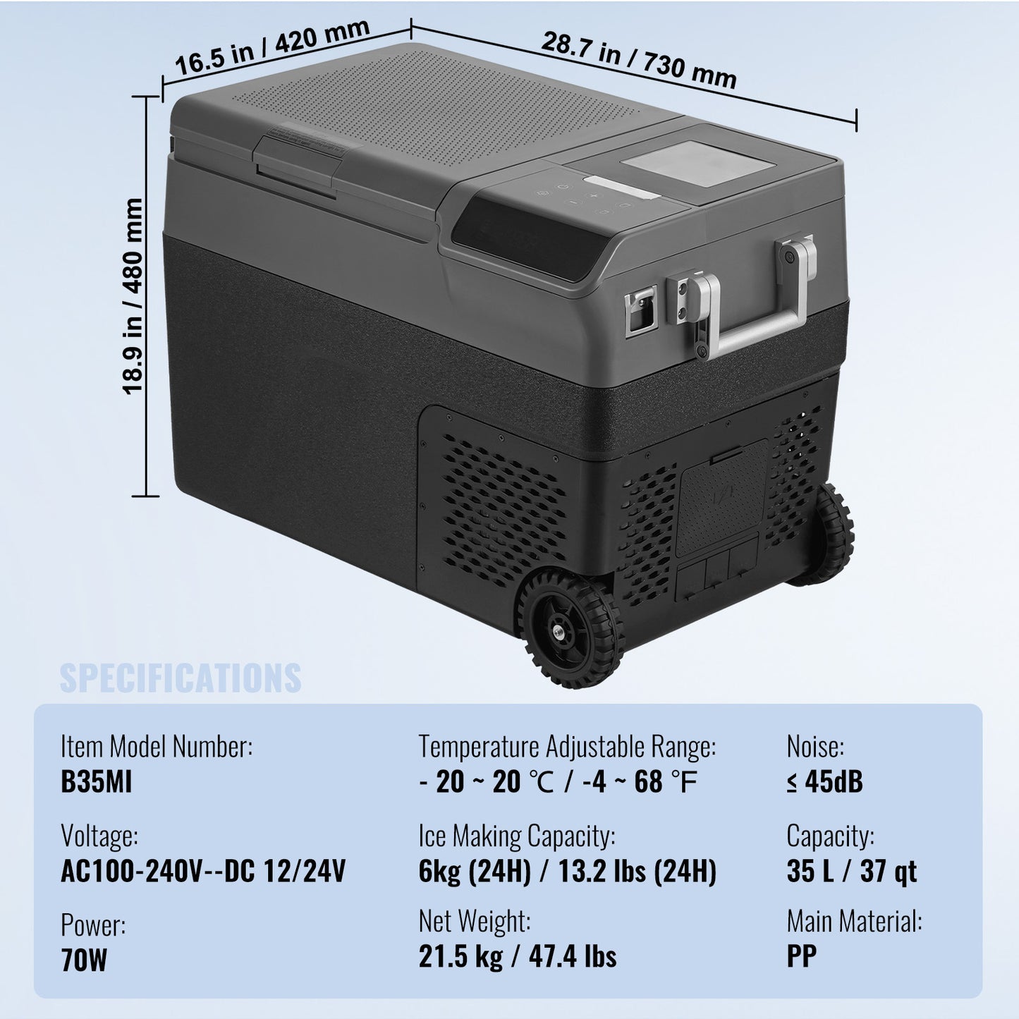 Draagbare Koelkast – Mobiele Koelbox – Koelbox Met Vriesfunctie – Camping Koelkast – 35 Liter Inhoud – Snelkoeling Tot -20°C