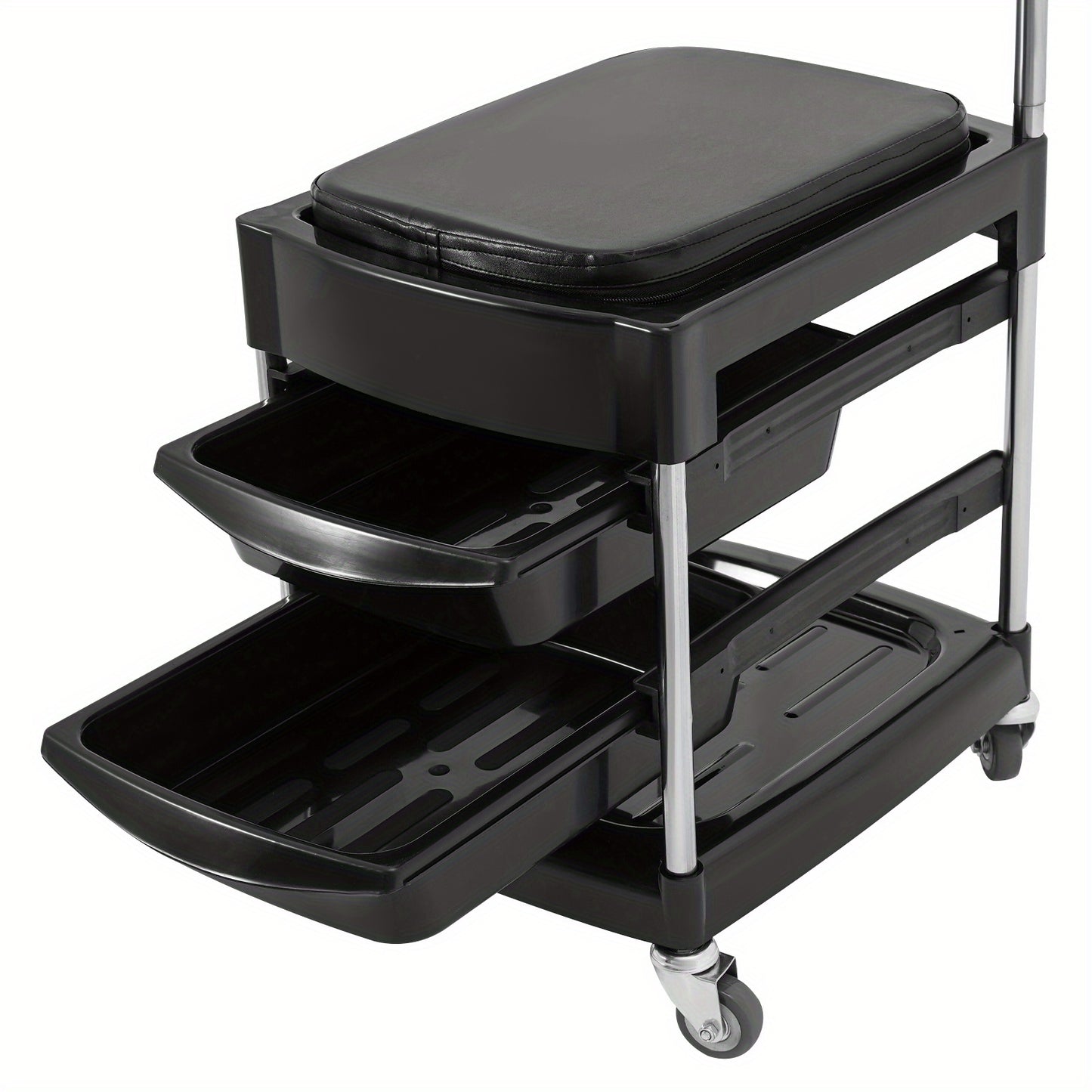 Opbergtrolley – Opbergwagen – Trolley – Beautywagen – Salonwagen – Mobiel Met 3 Uitklapbare Trays – Zwart ABS Met PU Bekleding – 150 Kg Draagkracht – Vergrendelbare Zwenkwielen