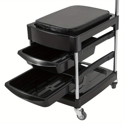 Opbergtrolley – Opbergwagen – Trolley – Beautywagen – Salonwagen – Mobiel Met 3 Uitklapbare Trays – Zwart ABS Met PU Bekleding – 150 Kg Draagkracht – Vergrendelbare Zwenkwielen