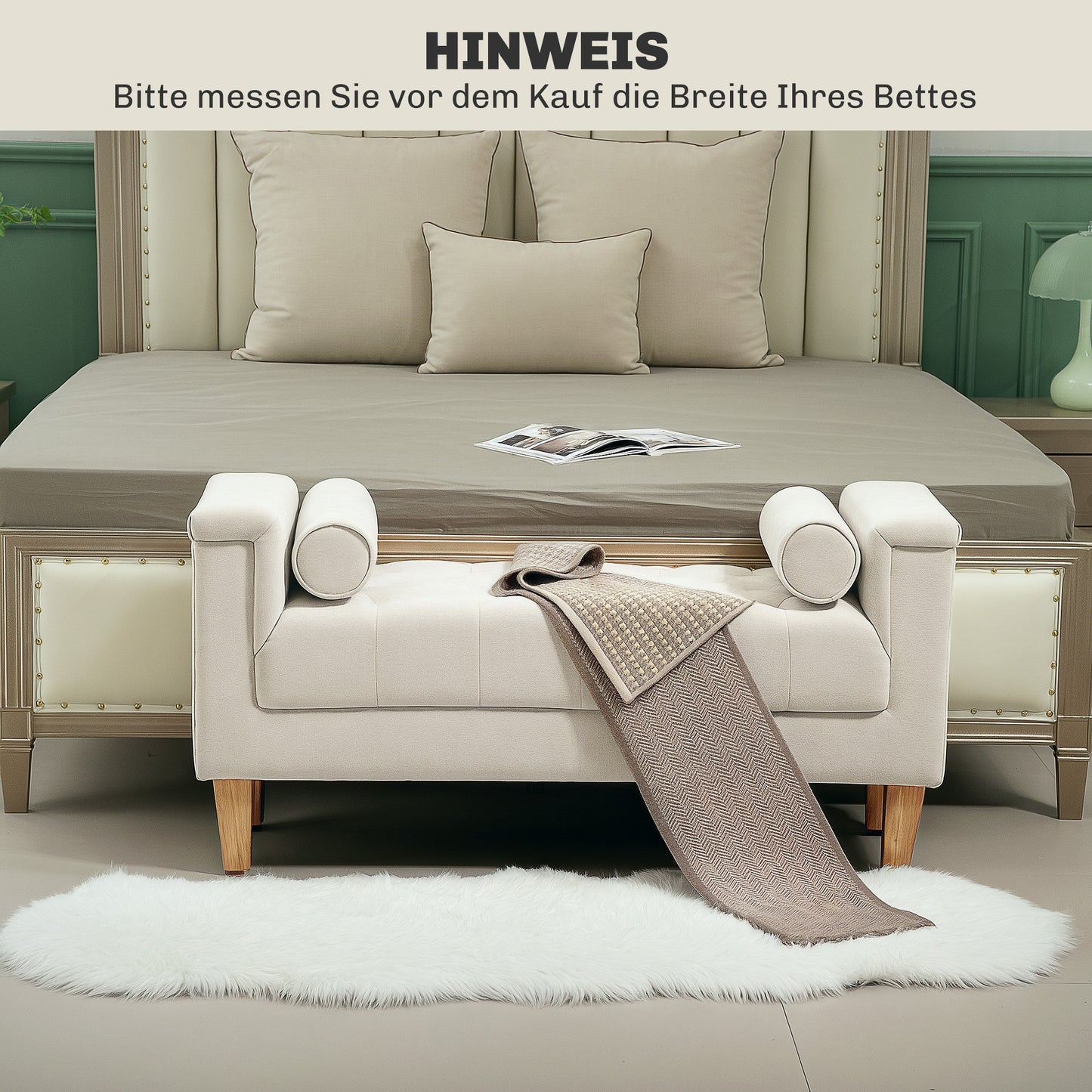 Schoenenbank – Opbergbank – Zitbank – Schoenenkast – Bankje – Gestoffeerd Chenille – Met Zitkussen en Bergruimte – 115x44x58 cm – Houten Frame – Beige