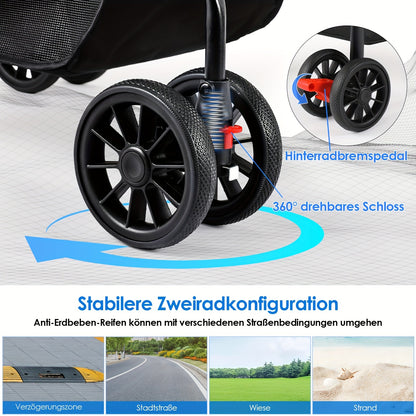 Hondenbuggy – Hondenwagen – Hondenkar – Dierenwagen – Huisdierenwagen – Tot 30 kg Draagvermogen – 360° Draaibare Dubbele Wielen – Inklapbaar – Oxford Stof
