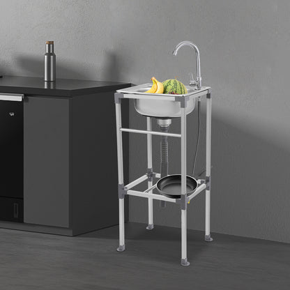 Vrijstaande Spoelbak – RVS Wastafel – Keukenspoelbak – Werkplaats Spoelbak – Bijkeuken Spoelbak – Roestvrij Staal 304 – Inclusief Koudwaterkraan – Grote Capaciteit 42x37x83 cm