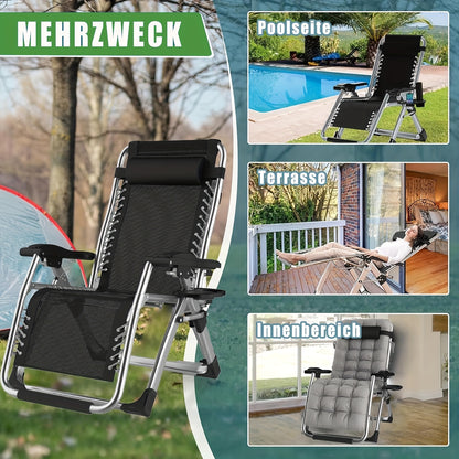 Ligstoel – Verstelbare Strandstoel – Loungestoel – Tuinstoel – Relaxstoel – Inklapbaar – Stevig Metalen Frame – 65 cm Breed – Zwart