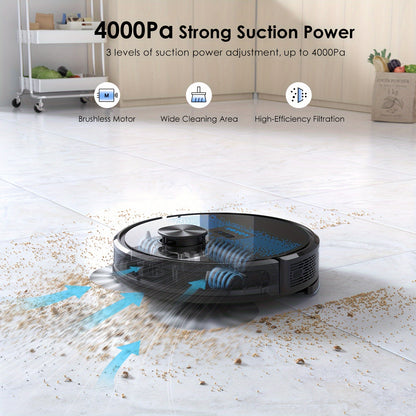 Robotstofzuiger – Dweilrobot – Stofzuiger Robot – Automatische Stofzuiger – SL60 Plus – 4000Pa Zuigkracht – Automatisch Legen Met 2,5L Zak