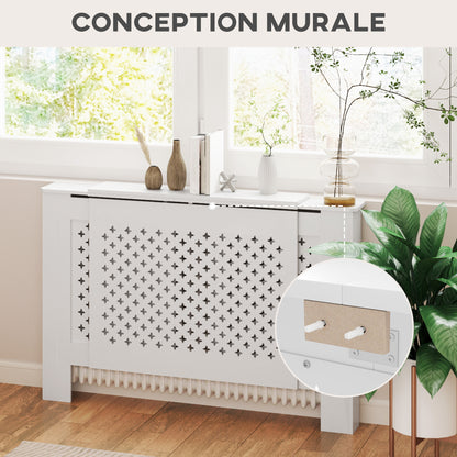 Radiatorombouw – Radiatorbekleding – Radiatorafdekking – Verwarmingsombouw – Radiatoromkasting – Verstelbaar 136-200 cm – MDF Wit met Honingraatpatroon