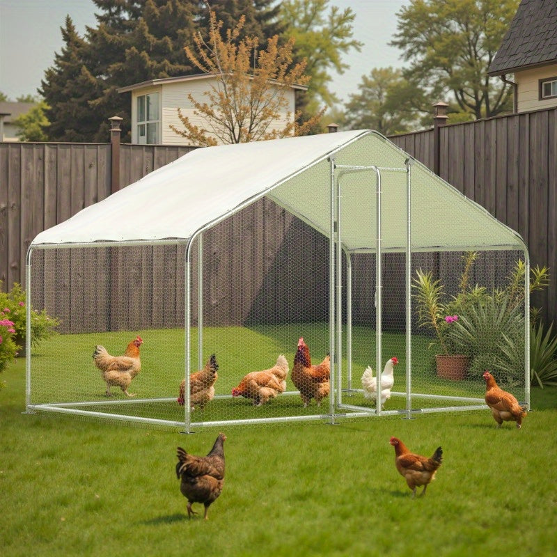 1pac Walk-in Chicken Coop for 20-40 Chickens, Large Metal Poultry Cage Run with Waterproof Cover, Outdoor Backyard Chicken House for Small Animals, Chicken Coop for Small Animals