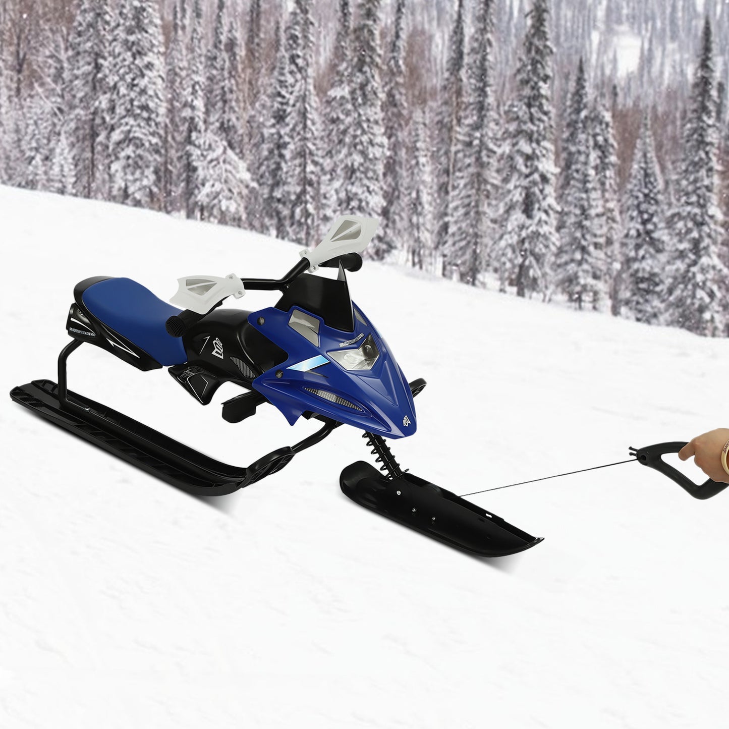 Slee – Sneeuwslee – Skibob – Bobslee – Kinderslee – Stevig IJzeren Frame – Verstelbare Zitting met Remmen – 124 cm – Blauw