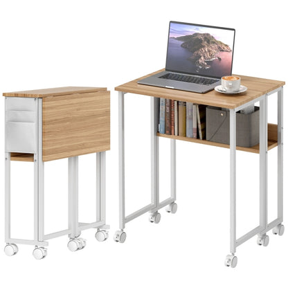 Opvouwbaar Bureau – Folding Desk – Computer Desk – Study Desk – Bureau Voor Thuis – Natuurlijk Hout – Ruimtebesparend 63 cm – Inclusief Plank En Opbergtas