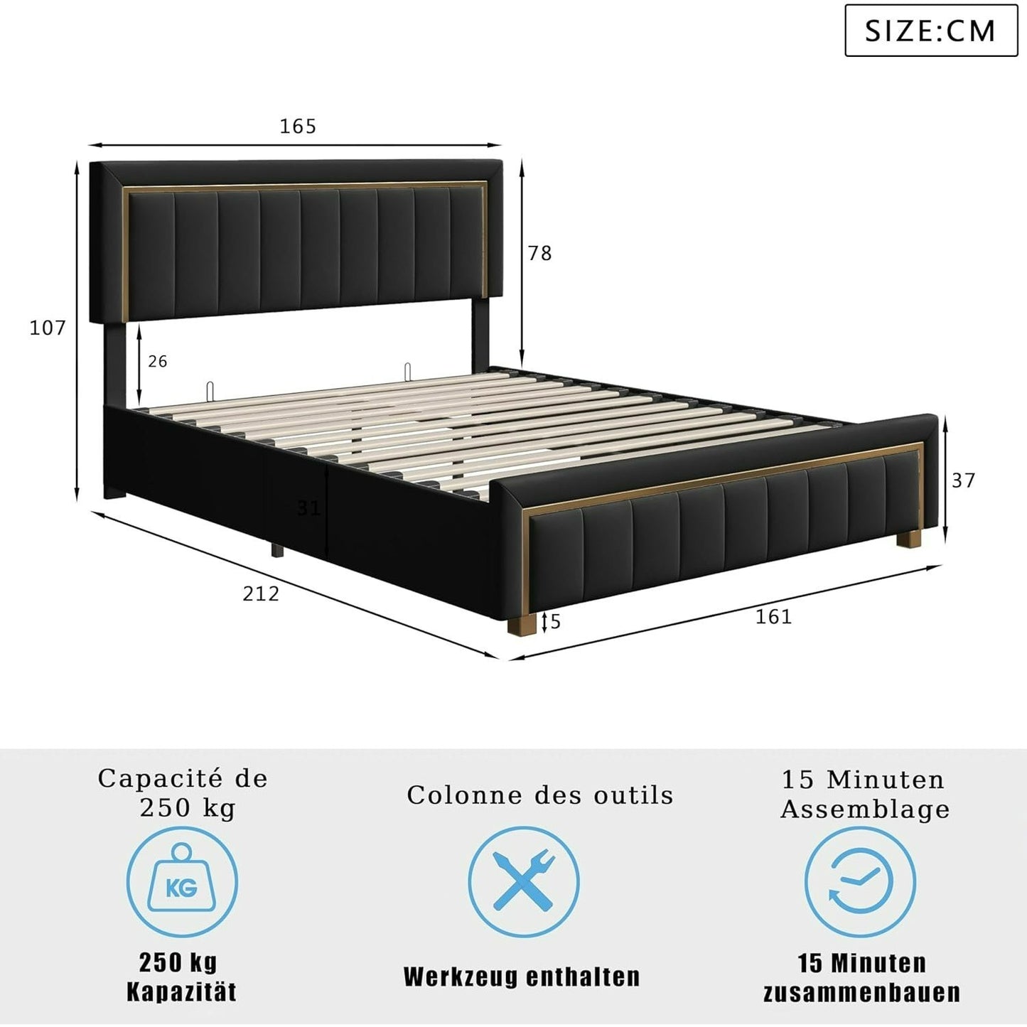 Bedframe – Bed – Bedbodem – Slaapkamerbed – Fluwelen Bed – Beige Fluwelen Bekleding – Met Opbergruimte – 140 x 200 cm – Stevig Houten Lattenbodem – Eenvoudige Montage