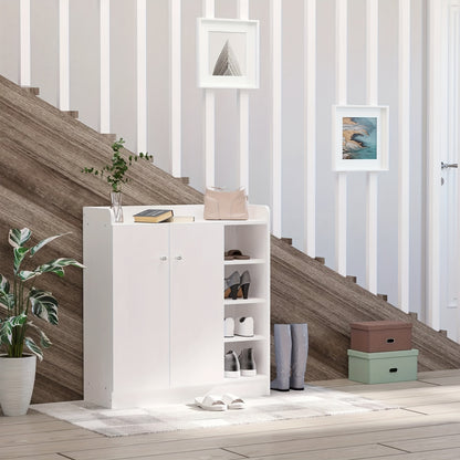 Schoenenkast – Schoenenrek – Schoenenopberger – Schoenenkastje – Schoenenbankje – Wit – Compact & Ruimtebesparend – 2 Deuren 4 Vakken 83x30x90 cm