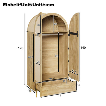 Modern Freestanding Wardrobe with Fabric Doors & Drawers - Oak-Finish, Easy Assembly, 68.58cm+ Height, 3.2+ Cu Ft Capacity, -Standing Dresser for Bedroom/, Wood Color (No Wood)