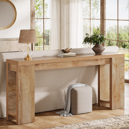 63-Inch Extra Long Console Table Suitable for Entryway, Living Room - Modern Farmhouse Sofa Table with Light Oak Brown Engineered Wood Top & Narrow Space-Saving Design, Easy Assembly for Hallway, Apartment, Small Spaces - Dur