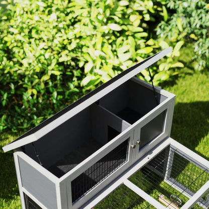 Konijnenhok – Knaagdierverblijf – Cavia Ren – Bunny Cage – Kleine Huisdierkooi – 2-laags Houten Ren – Inklapbaar Dak – Winterbestendig Design – 122x95x93,5 cm