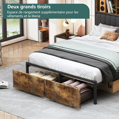 Opbergbed – Tweepersoonsbed – Bedframe – Slaapbank – Boxspring – 180x200 cm – LED Verlichting Hoofdeinde – USB Laadpoort