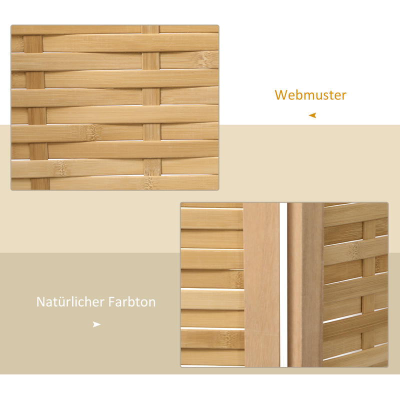 Kamerscherm – Roomdivider – Scheidingswand – Paravent – Privacy Scherm – 4-Delige Opvouwbare Bamboe Panelen – 160x170 cm Groot Formaat – Lichtgewicht en Stevig – Vrijstaand & Ruimtebesparend Design