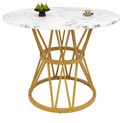 Modern Round Dining Table - 4-Person Round Coffee Table with Marble Top & Golden Metal Legs, 100x100x76cm, Contemporary Design for Kitchen, Living Room, or Dining Room, Easy Assembly, No Power Needed, Dining Table Decor, Eleg