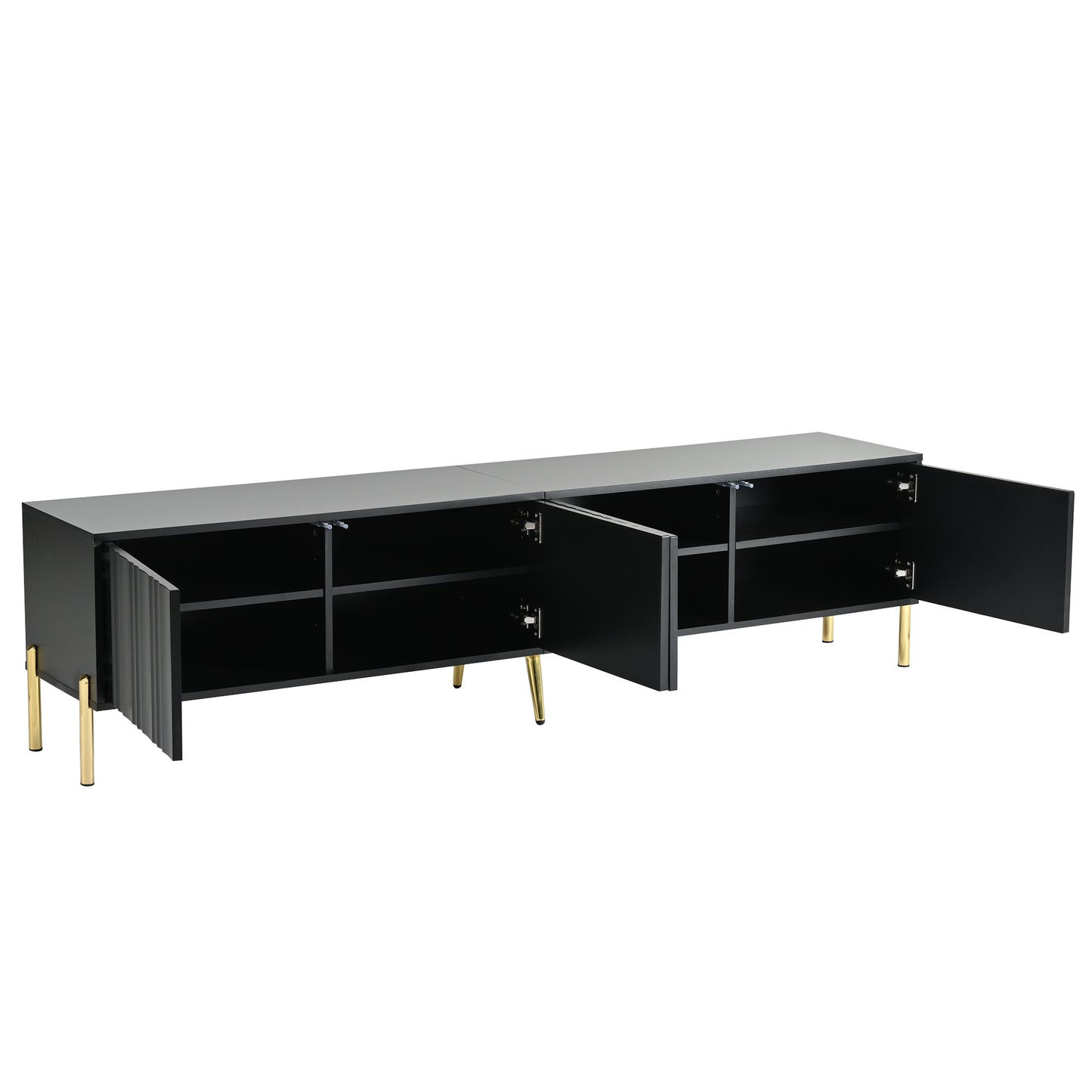 TV Lowboard – TV Meubel – TV Kast – TV Cabinet – Media Meubel – Modern Mat Zwart – 190x38x48 cm – Soft-Close Deuren – Goudkleurige Metalen Pootjes