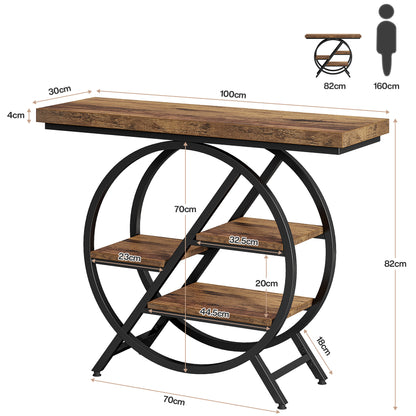 Sidetable – Consoletafel – Haltafel – Wandtafel – Bijzettafel – Rustiek Bruin – 100 cm Smal – Met Metalen Frame & 4 Dikke Opbergniveaus