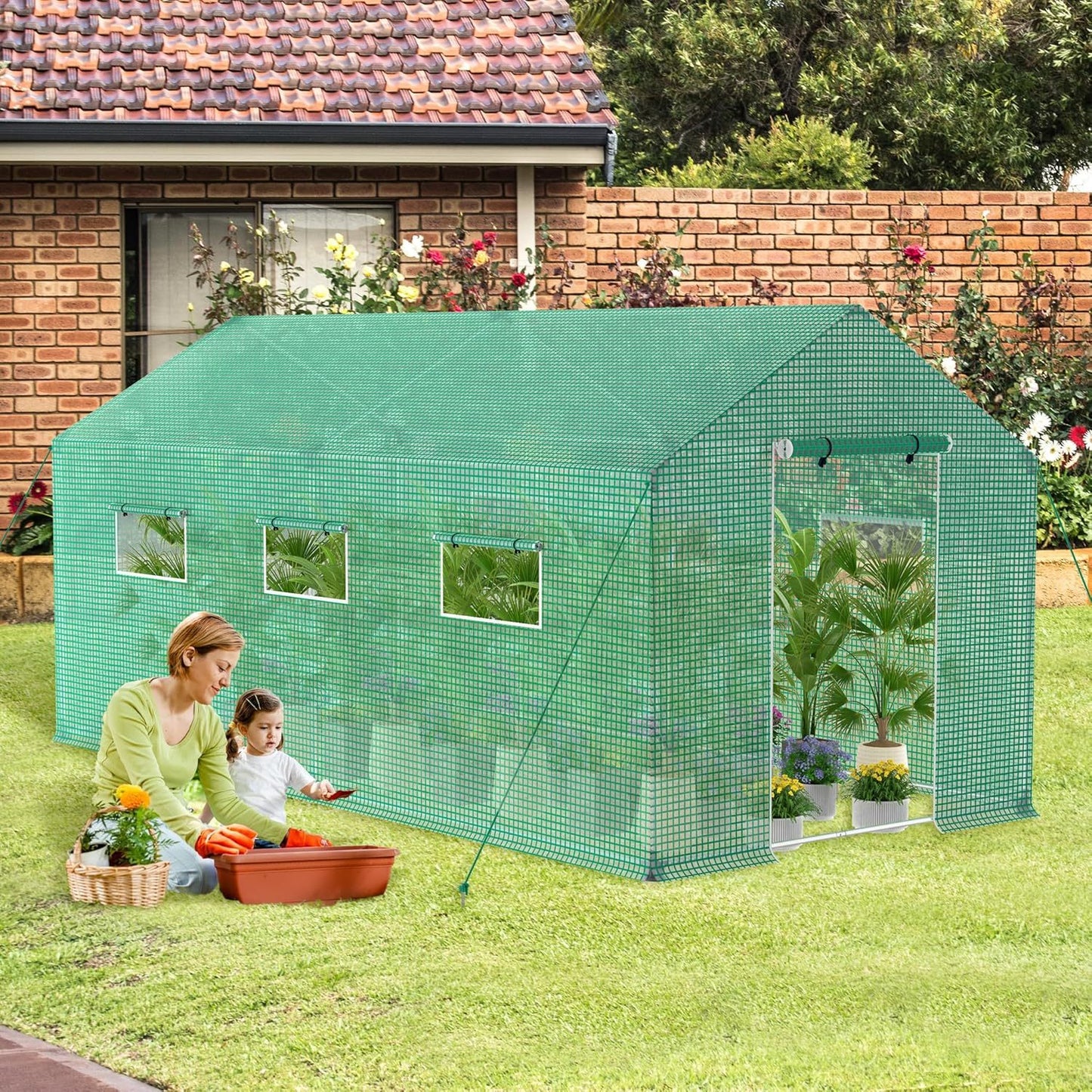 Kas – Kweekkas – Tuinkas – Broeikas – Plantenkas – 4,5x2x2 Meter – UV-bestendig Meshfolie – Ventilatieramen