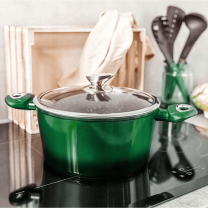 Pannenset – Kookpannenset – Koekenpannen – Pannen – Inductie Pannen – Keramische Marmeren Anti-aanbaklaag – 8-delig met Deksel