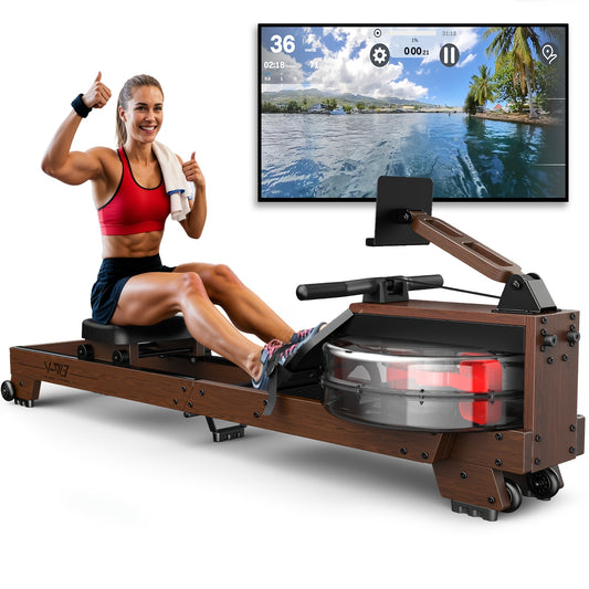 Roeitrainer – Roeimachine – Roeiapparaat – Fitnessapparaat – Hometrainer – Waterweerstand – Eikenhout – Inklapbaar – Max. 175 kg
