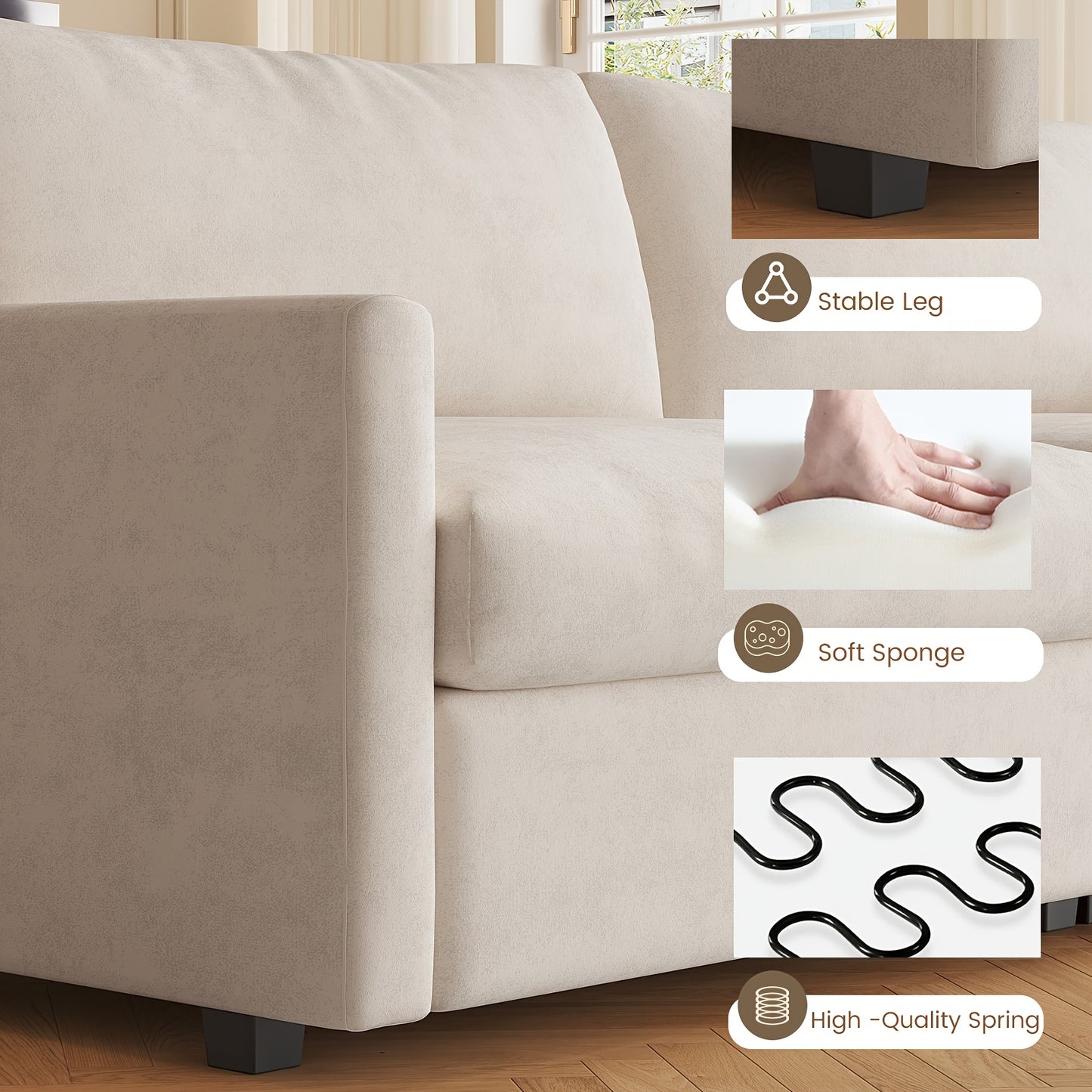 Bank – Tweezitsbank – Sofa – Loveseat – Zithoek – Beige Kleur – Oversized Comfortabele Zitting – Eenvoudige Montage
