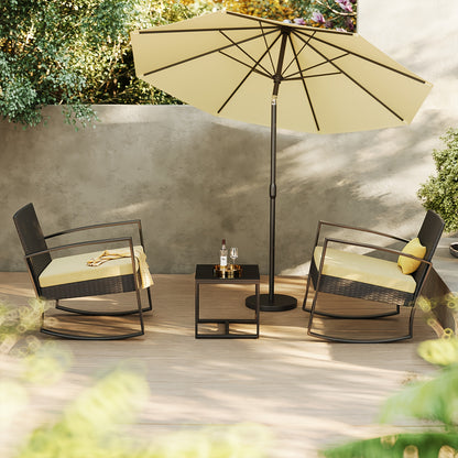 3-delige PE Rattan Tuinset – Lounge Set – Tuinmeubel – Buitenmeubel – Balkonmeubel – Weerbestendig Design – Met Gehard Glas Tafelblad – Grijs
