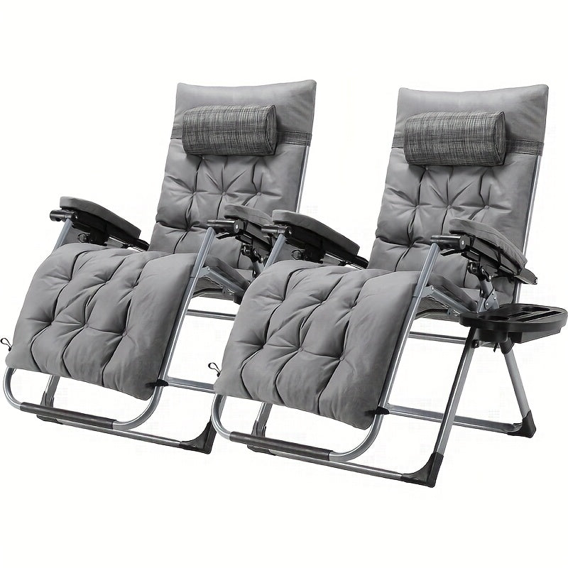 Ligstoel – Tuinstoel – Ligbed – Relaxstoel – Zonnezetel – Opvouwbaar – Verstelbaar – Inclusief Hoofdsteun & Drinkhouder – Extra Groot & Comfortabel Met Afneembaar Kussen – Grijs