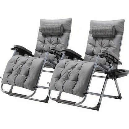 Ligstoel – Tuinstoel – Ligbed – Relaxstoel – Zonnezetel – Opvouwbaar – Verstelbaar – Inclusief Hoofdsteun & Drinkhouder – Extra Groot & Comfortabel Met Afneembaar Kussen – Grijs