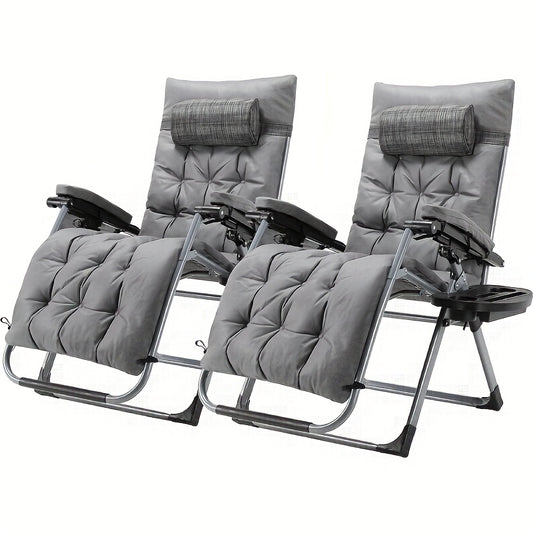Ligstoel – Tuinstoel – Ligbed – Relaxstoel – Zonnezetel – Opvouwbaar – Verstelbaar – Inclusief Hoofdsteun & Drinkhouder – Extra Groot & Comfortabel Met Afneembaar Kussen – Grijs