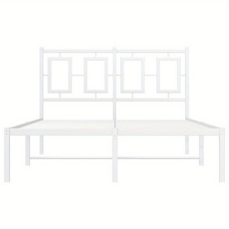 Modern White Metal Bed Frame with Headboard, 120x200cm - Powder-Coated Steel for Strength & Stability, Minimalist Design for Contemporary Bedrooms