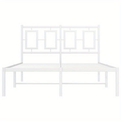 Modern White Metal Bed Frame with Headboard, 120x200cm - Powder-Coated Steel for Strength & Stability, Minimalist Design for Contemporary Bedrooms
