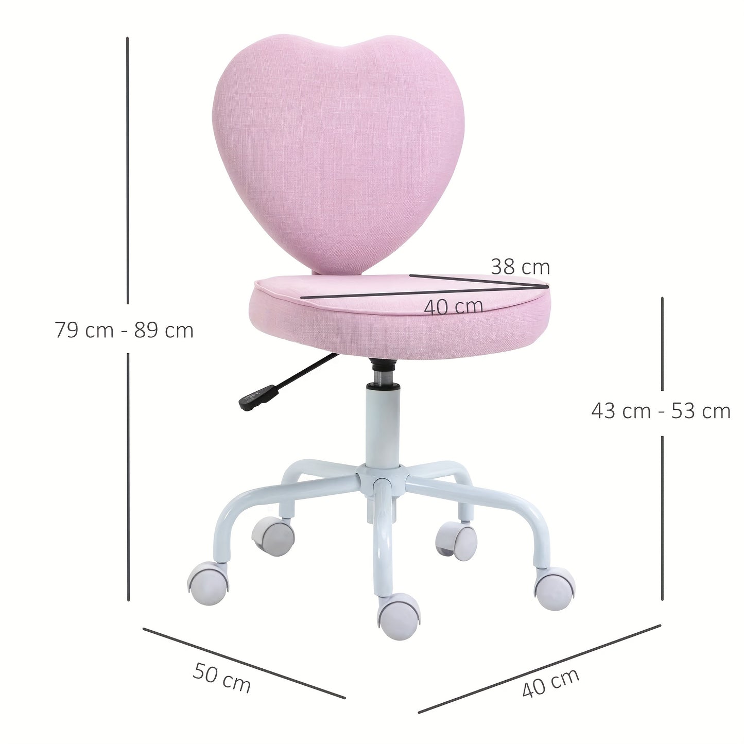 Loungestoel – Fauteuil – Draaistoel – Relaxstoel – Leessstoel – Hartvormig Design – Verstelbare Zithoogte – Roze Linnen – 360° Draaibaar – Compact 40x50x79-89 cm
