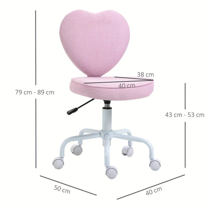 Loungestoel – Fauteuil – Draaistoel – Relaxstoel – Leessstoel – Hartvormig Design – Verstelbare Zithoogte – Roze Linnen – 360° Draaibaar – Compact 40x50x79-89 cm