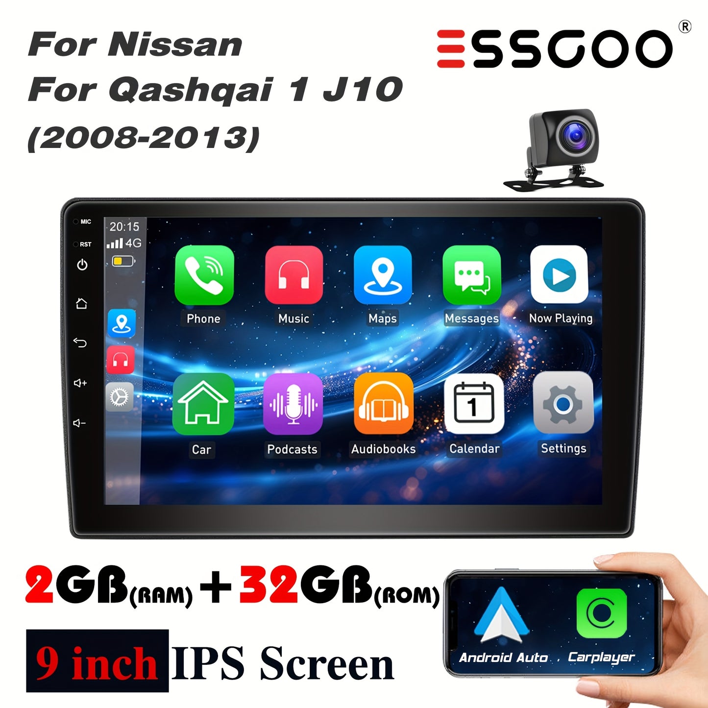 2DIN Autoradio – Multimedia Speler – Navigatiesysteem – Touchscreen Radio – CarPlay Android Auto – 9 Inch IPS Scherm – Inclusief Achteruitrijcamera