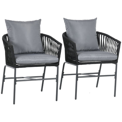 Boho Tuinstoelen Set – Tuinstoel Balkonstoel – Loungestoel Terrasstoel – Tuinmeubel Zwart – Set Van 2 Stoelen – Afneembare Kussenhoezen – Weerbestendig Metalen Frame