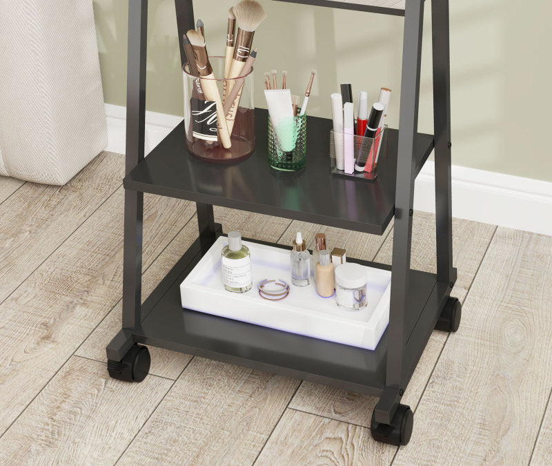 Staande Spiegel – Passpiegel – Volledige Lengte Spiegel – Vrijstaande Spiegel – Lengte Spiegel – Zwart Frame – 42x155 cm – Uitklapbare Opbergruimte