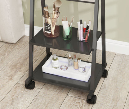 Staande Spiegel – Passpiegel – Volledige Lengte Spiegel – Vrijstaande Spiegel – Lengte Spiegel – Zwart Frame – 42x155 cm – Uitklapbare Opbergruimte