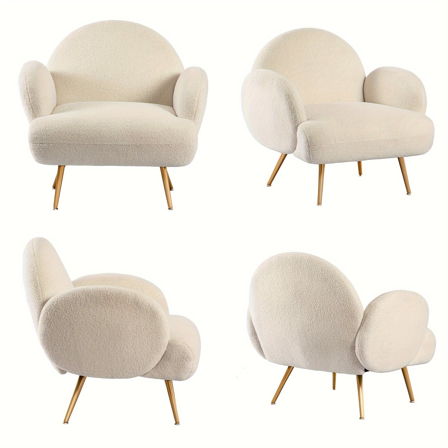 Fauteuil – Accentstoel – Loungestoel – Leunstoel – Relaxfauteuil – Sherpa Teddy Stof – Met Armleuningen – Stevige Metalen Poten