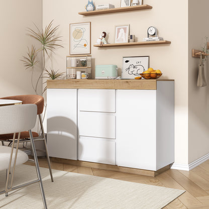 Merax Dresser with 3 Drawers and 2 Doors, Lockable Compartment, Storage Function, for Bedroom and Living Room, E1 Chipboard, White+Oak