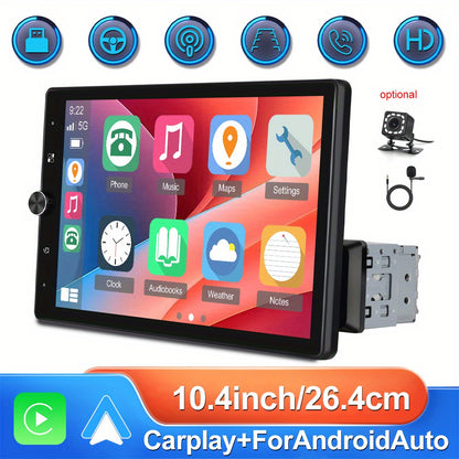 Single DIN Autoradio – Auto Radio – Autospelers – GPS Radio – Multimedia Speler – Met 12 LED AHD Camera & Microfoon – 10,4 Inch 2.5D HD Touchscreen – Wired CarPlay en Android Auto