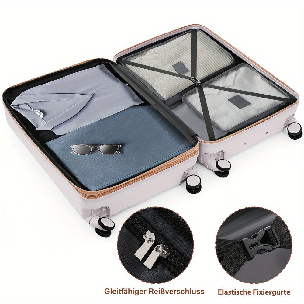 5pcs travel luggage set: suitcase M, L, XL, travel bag, cosmetic bag, TSA lock, 360° wheels, height-adjustable telescopic handle, lightweight & durable, light grey, Vacation Packing, Business Travel, Stylish Travel Gear, Fun