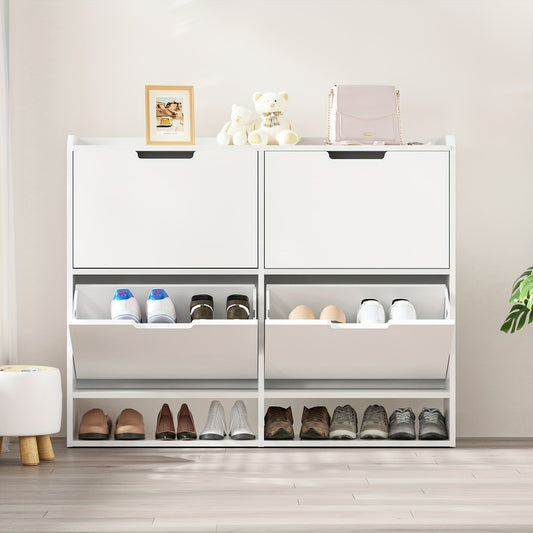 Schoenenkast – Schoenenrek – Schoenenopberger – Schoenenmeubel – Opbergkast – Wit – 4 Vouwdeuren – Compact 100x19x91 cm