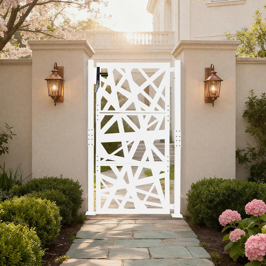 Garden Gate, Outdoor Garden Entrance Gate, Garden Metal Gate | 105cm x 175cm, White, Galvanized Steel, Privacy Screen Type: Hard Type, Brand: NaMaSyo