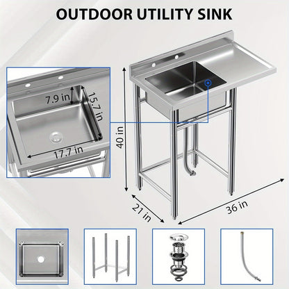 Robuuste Spoelbak – RVS Wasbak – Keukenspoelbak – Werkplekspoelbak – Vrijstaande Spoelbak – Extra Groot Formaat 90x53x102 cm – Stevig RVS & Makkelijk Schoon Te Maken